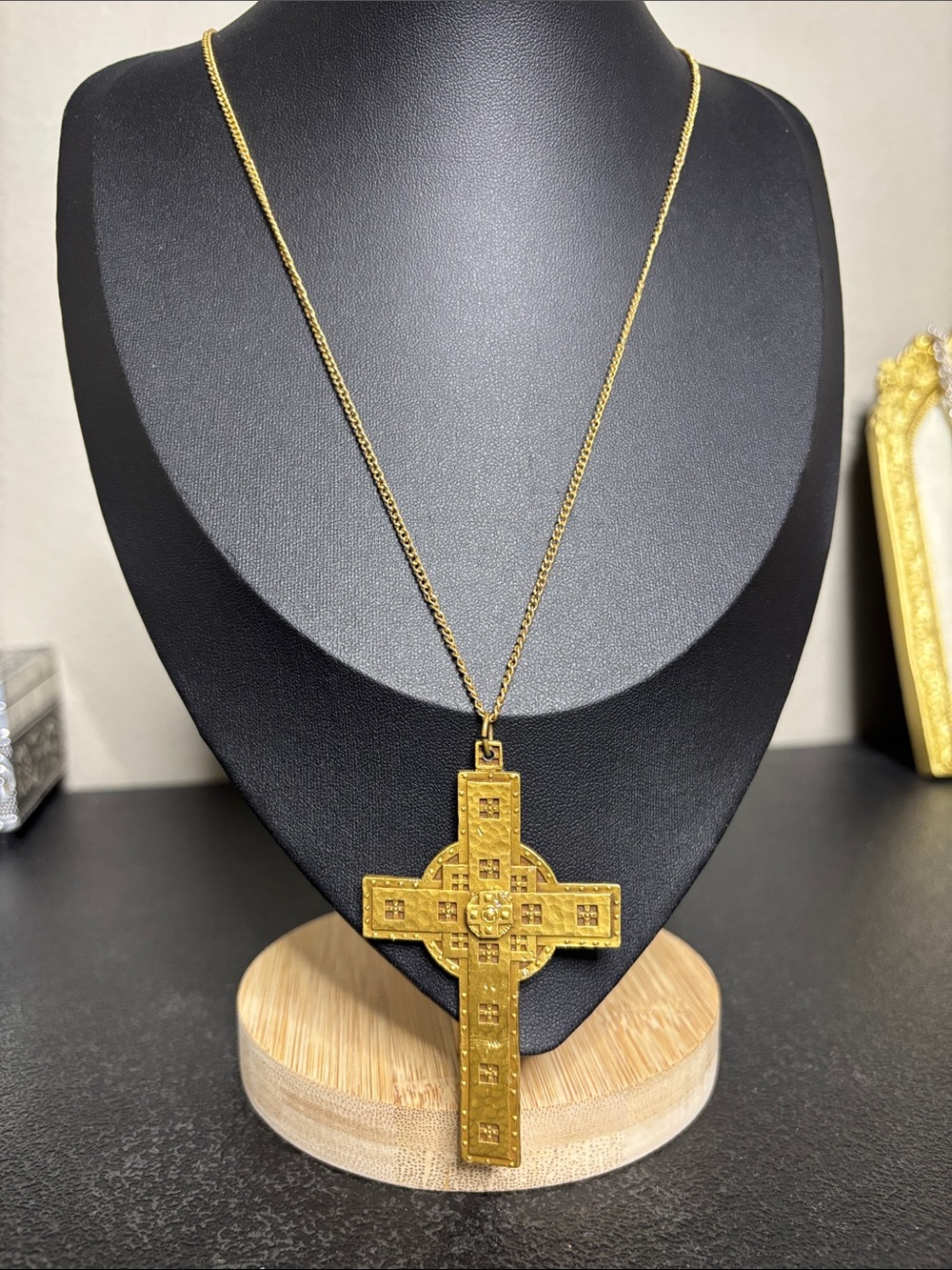 Gold-Tone Celtic Large Cross Pendant Necklace 24” Jewelry Statement